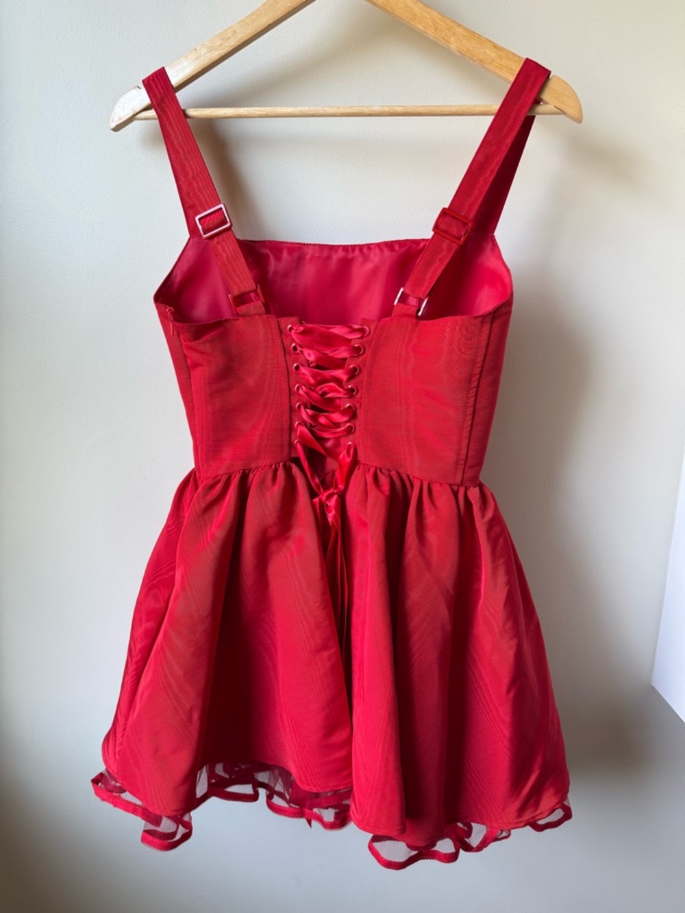 SUGAR THRILLZ Magic Moves Red Corset Mini Dress Balletcore Party Vamp Coquette M - Picture 2 of 6